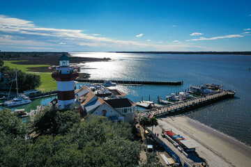 Aerial View of Harbour Town and lighthouse on Hilton Head Island South Carolina