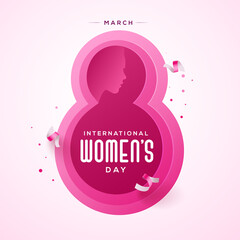 Happy Women's Day paper cut illustration. Square format design ideal for web banner or greeting card.