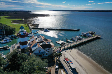 Aerial View of Harbour Town and lighthouse on Hilton Head Island South Carolina
