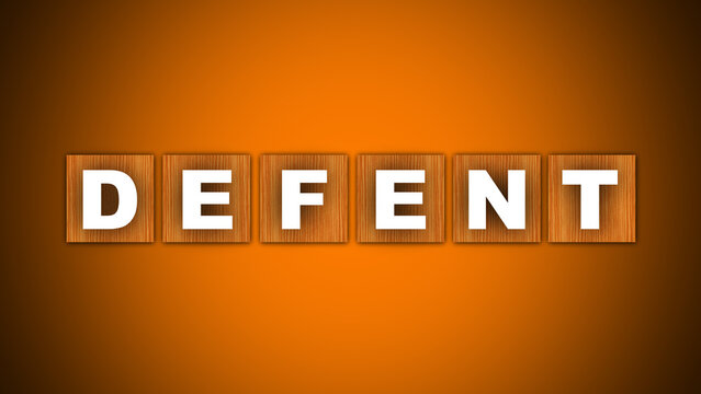 Defent Text Title - Square Wooden Concept - Orange Background - 3D Illustration