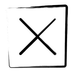 Cross check mark, framed brush strokes, vector illustration.