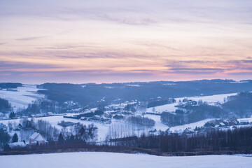 Snowy landscape of a Polish village