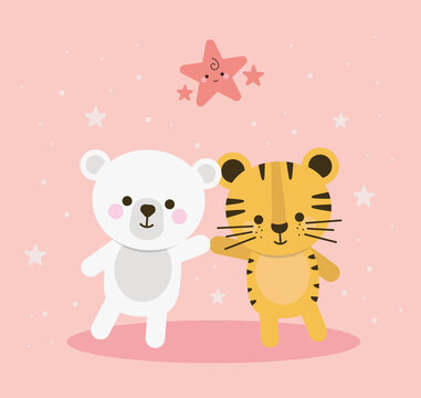 baby tiger and polar bear