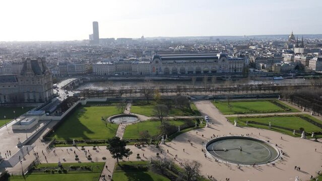 Panoramic view of Paris from the big Ferris Wheel ,Tuileries Garden (Jardin des Tuileries) public garden located between the Louvre and the Place de la Concorde in the 1st arrondissement