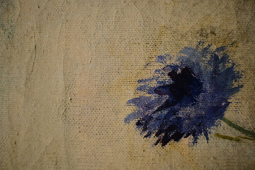 Vintage painting detail of a blue flower