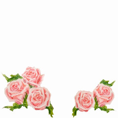 Floral border for wedding or valentine card. Pink fragile roses decor for special event. Love and romance