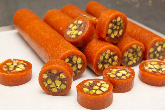 apricot covered  Malban Arabian and Lebanese Sweets mixed with pistachio 