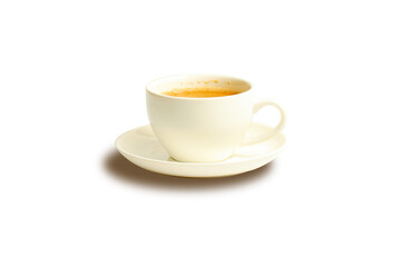 Coffee mug with tray in white background.