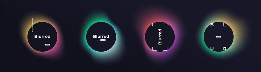 Abstract circle shapes with gradient isolated on black background. Vector set. Fluid vivid gradients for banners. Modern trendy design. Liquid shape. Colorful bright neon template. Dynamic soft color. - obrazy, fototapety, plakaty