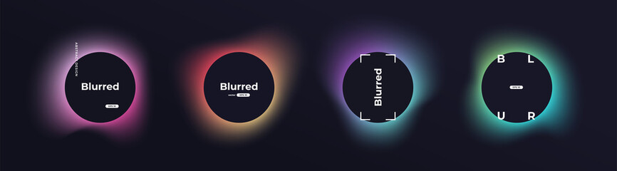 Circle banner with gradient isolated on black background. Vector set. Fluid vivid gradients for banners, brochures, covers. Abstract liquid shapes. Colorful bright neon template. Dynamic soft color. - obrazy, fototapety, plakaty
