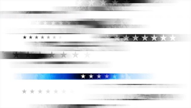 Grunge black concept USA flag with blue stripe. American police force sign abstract motion background. Seamless looping. Video animation Ultra HD 4K 3840x2160