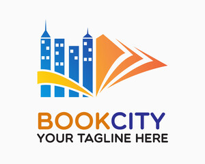 book city logo design template. building and paper book illustration vector