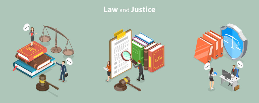 3D Isometric Flat Vector Conceptual Illustration of Law And Justice, Advocate Attorney Service