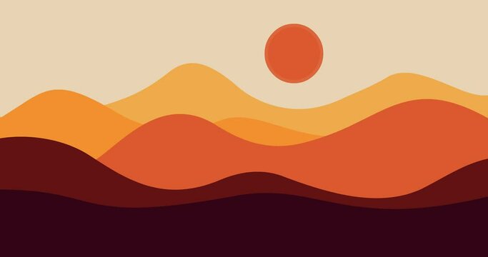 animated abstract mountains background with bright red color theme