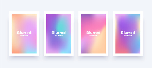 Obraz na płótnie Canvas Gradient background set. Soft color. Bright candy colors. Simple modern screen design. Sunset and sunrise sky colors. Blue, purple, pink, yellow. Vibrant style template. Vector illustration