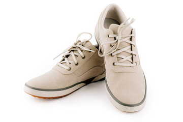 Men's shoes made of natural fabric, insulated on a white background.