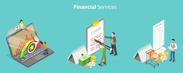 3D Isometric Flat Vector Conceptual Illustration of Bank Services, Finance Management Services