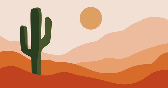 animated desert background of cactus and hot sun in the daytime
