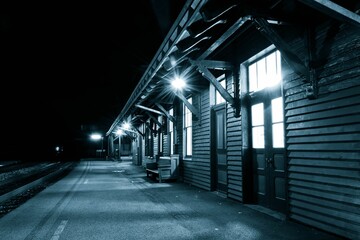 Harpers Ferry Train Station at Night, West Virginia, USA