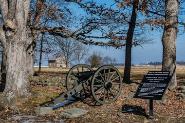 Fototapeta na wymiar Gettysburg Battlefield On A Sunny Winter Day, Pennsylbania, USA