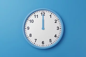 Fotobehang 12:00am 12:00pm 00:00h 00:00 12h 12 12:00 am pm countdown - High resolution analog wall clock wallpaper background to count time - Stopwatch timer for cooking or meeting with minutes and hours © mattiagenini