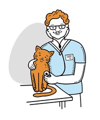 Vector illustration of a veterinarian treats a dog. Beagle. doctor. Pet Shop. Pets. Care. Scribble. hand drawing