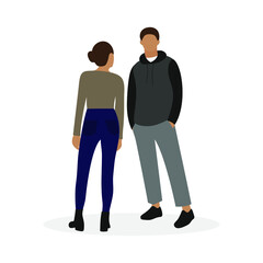 Young female character and male character stand on white background