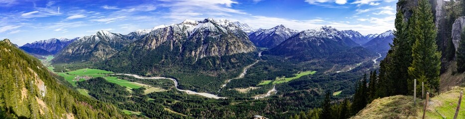 Panoramic view on a mountain valley in Bavaria Oberbayern