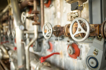 The valve on the factory equipment. Industrial compressors and industrial apparatus. Factory...