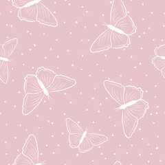 Seamless butterfly pattern in doodle style. Vector illustration of butterflies for your design.