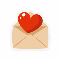 Envelope with a red voluminous heart inside icon illustration isolated on white background
