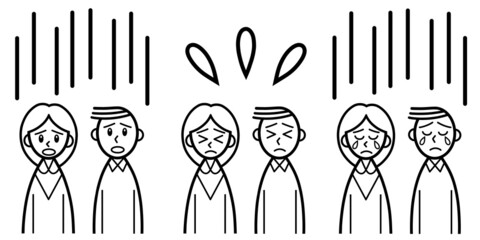 Line drawing of a young couple with sad faces