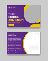 Modern school admission postcard template. Kids back to school education postcard, brochure cover layout illustration