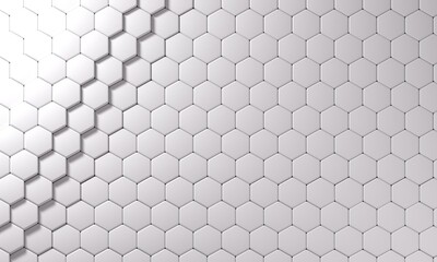 3D rendering dynamic hexagon wall abstract background, with space for text. Business, science, technology concept illustration. 