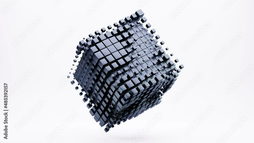 Wall mural Seamless loop of black cube rotation. Business, science, technology concept, satisfying animation. 3D rendering animation