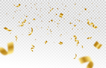 Abstract background. Party, Celebration or special birthday background with golden shiny glitters or ribbon falling in transparent background. Creative and Modern design. vector illustration