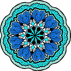 blue with black outline - mandala ornament
