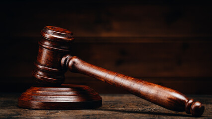 Law and justice. Wooden judge's hammer