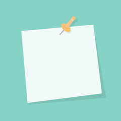 vector flat illustration blank for note on bulletin board. empty sheet of paper for writing on a blue background. information reminder concept