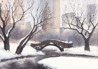 Gapstow bridge Central Park, New York City in winter