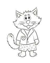 
Black and white drawing of a cute cat, coloring for children. Vector image.