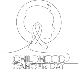 Continuous one line drawing of globe with ribbon as symbol of world cancer day closeup. Outline minimal concept. Vector illustration