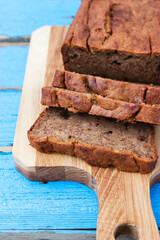 Banana bread on board.