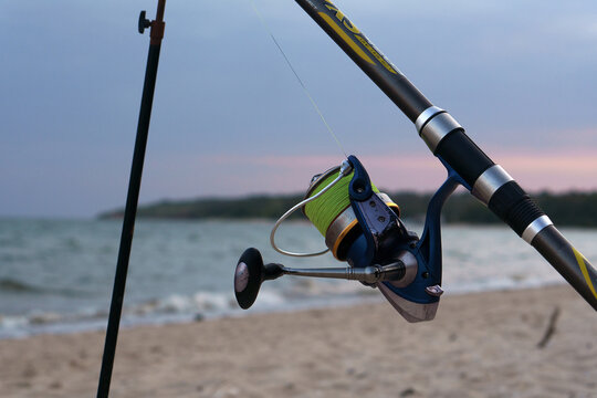 Fishing tackle on the sea shore.