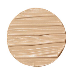 Makeup foundation circle shape swatch. Nude color face powder cream brush strokes texture. Beige concealer smear smudge isolated on white background