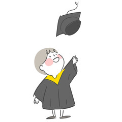 졸업식 일러스트_졸업가운을 입고 학사모를 던지고 있는 아이
