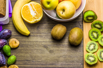 Healthy food. Fresh fruits on a wooden table.