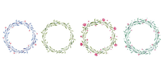 Set of watoercolor vintage flower and leaves frame wreath illustration © abcvector