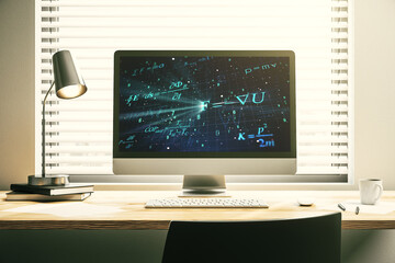 Creative scientific formula concept on modern laptop screen. 3D Rendering