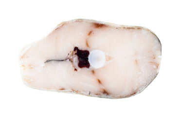 top view of frozen steak of cod fish isolated